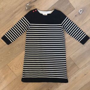 Anthropologie Allihop Navy and White Striped 3/4 Sleeve Dress, Women’s XS